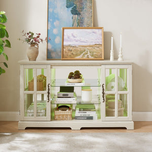 English Elm 2 Grid Glass Door Sideboard with Led Lighting Adjustable Shelves and Vintage Handles White W2275P513673
