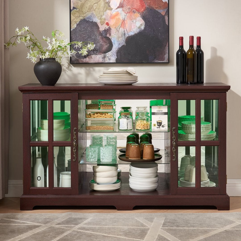 English Elm 2 Grid Glass Door Sideboard with Led Lighting Adjustable Shelves and Vintage Handles Cherry W2275P513674