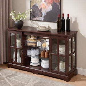 English Elm 2 Grid Glass Door Sideboard with Led Lighting Adjustable Shelves and Vintage Handles Cherry W2275P513674