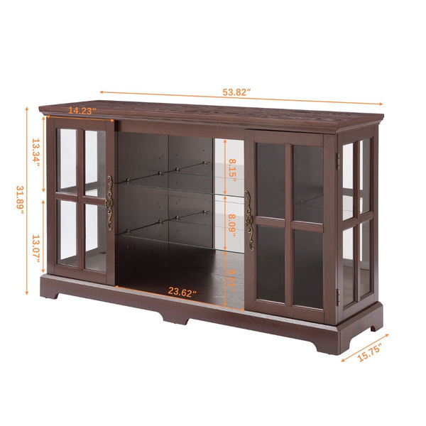 English Elm 2 Grid Glass Door Sideboard with Led Lighting Adjustable Shelves and Vintage Handles Cherry W2275P513674