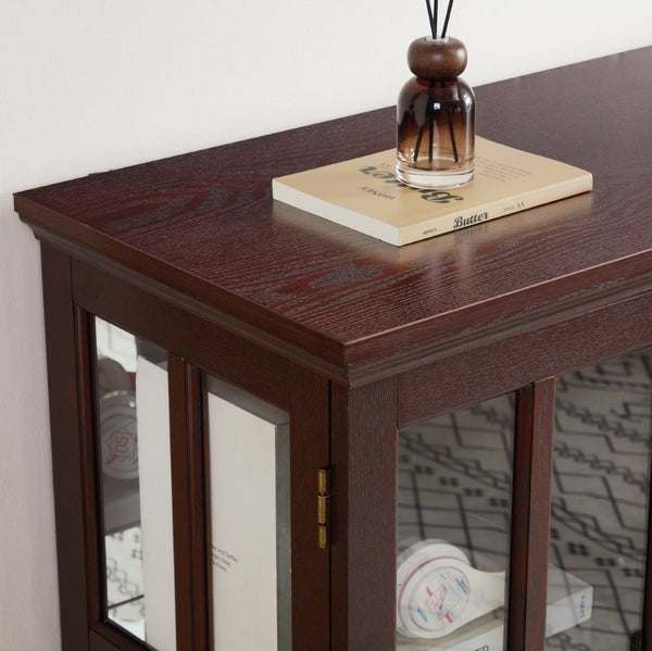English Elm 2 Grid Glass Door Sideboard with Led Lighting Adjustable Shelves and Vintage Handles Cherry W2275P513674