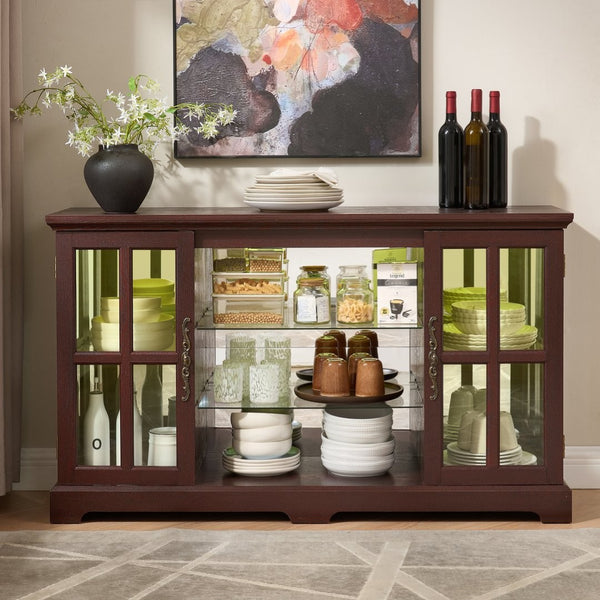 English Elm 2 Grid Glass Door Sideboard with Led Lighting Adjustable Shelves and Vintage Handles Cherry W2275P513674