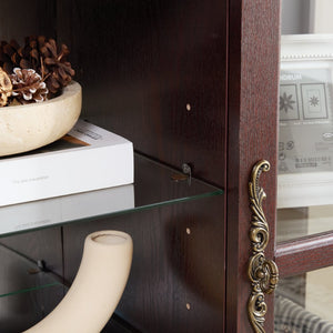 English Elm 2 Grid Glass Door Sideboard with Led Lighting Adjustable Shelves and Vintage Handles Cherry W2275P513674