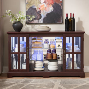 English Elm 2 Grid Glass Door Sideboard with Led Lighting Adjustable Shelves and Vintage Handles Cherry W2275P513674