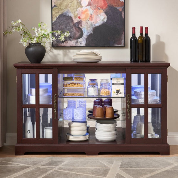 English Elm 2 Grid Glass Door Sideboard with Led Lighting Adjustable Shelves and Vintage Handles Cherry W2275P513674