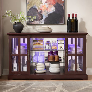 English Elm 2 Grid Glass Door Sideboard with Led Lighting Adjustable Shelves and Vintage Handles Cherry W2275P513674