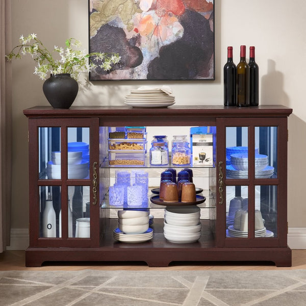 English Elm 2 Grid Glass Door Sideboard with Led Lighting Adjustable Shelves and Vintage Handles Cherry W2275P513674