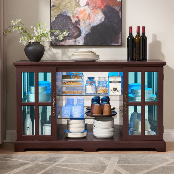English Elm 2 Grid Glass Door Sideboard with Led Lighting Adjustable Shelves and Vintage Handles Cherry W2275P513674