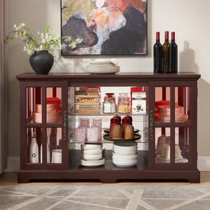 English Elm 2 Grid Glass Door Sideboard with Led Lighting Adjustable Shelves and Vintage Handles Cherry W2275P513674