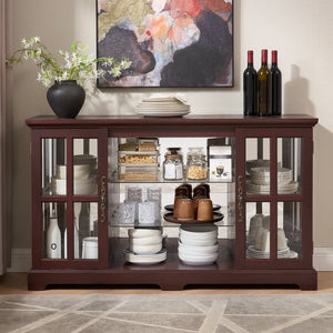 English Elm 2 Grid Glass Door Sideboard with Led Lighting Adjustable Shelves and Vintage Handles Cherry W2275P513674