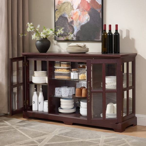 English Elm 2 Grid Glass Door Sideboard with Led Lighting Adjustable Shelves and Vintage Handles Cherry W2275P513674