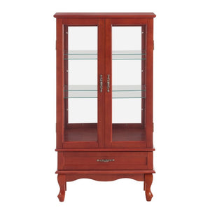 English Elm Lighted Cherry Curio Cabinet with Glass Doors Mirrored Back and Adjustable Shelves W2275P542384