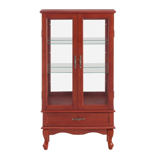 English Elm Lighted Cherry Curio Cabinet with Glass Doors Mirrored Back and Adjustable Shelves W2275P542384