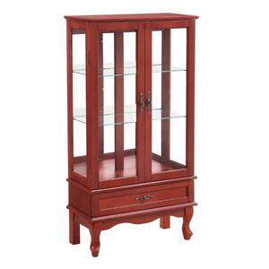 English Elm Lighted Cherry Curio Cabinet with Glass Doors Mirrored Back and Adjustable Shelves W2275P542384