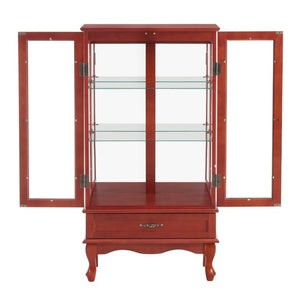 English Elm Lighted Cherry Curio Cabinet with Glass Doors Mirrored Back and Adjustable Shelves W2275P542384