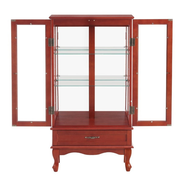 English Elm Lighted Cherry Curio Cabinet with Glass Doors Mirrored Back and Adjustable Shelves W2275P542384