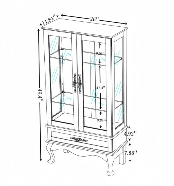 English Elm Lighted Cherry Curio Cabinet with Glass Doors Mirrored Back and Adjustable Shelves W2275P542384
