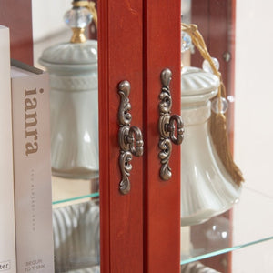English Elm Lighted Cherry Curio Cabinet with Glass Doors Mirrored Back and Adjustable Shelves W2275P542384