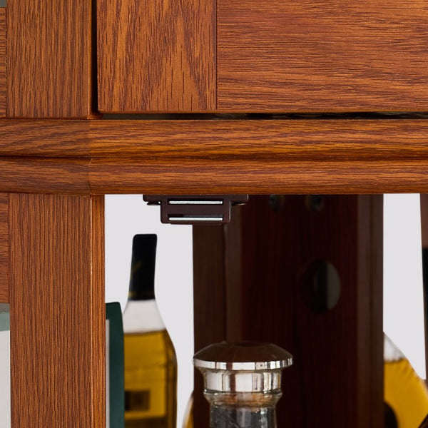 English Elm Lighted Oak Corner Display Cabinet Tall Glass Door Cupboard for Living Room W2275P554682