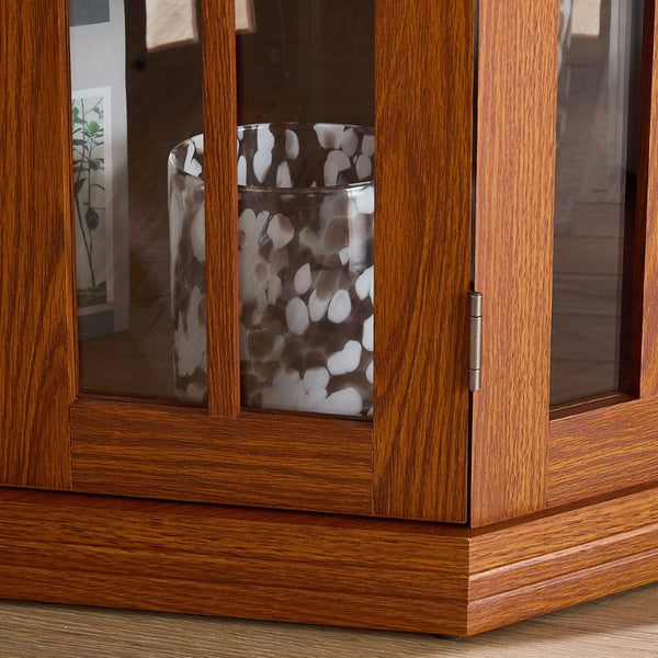 English Elm Lighted Oak Corner Display Cabinet Tall Glass Door Cupboard for Living Room W2275P554682
