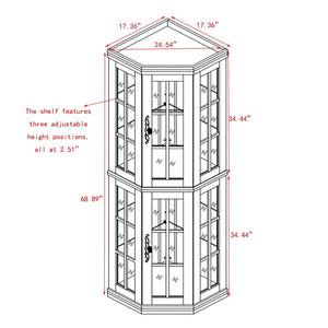 English Elm Lighted Oak Corner Display Cabinet Tall Glass Door Cupboard for Living Room W2275P554682