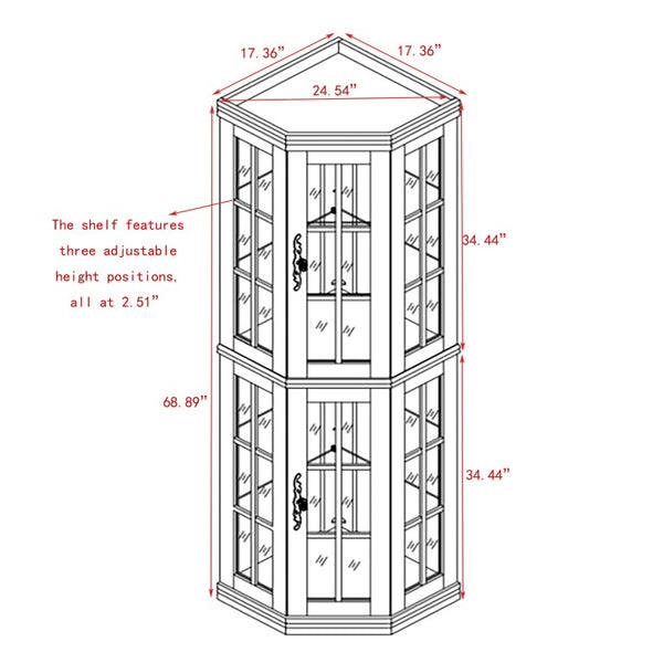 English Elm Lighted Oak Corner Display Cabinet Tall Glass Door Cupboard for Living Room W2275P554682