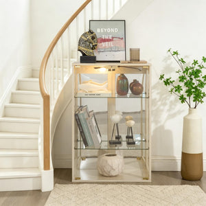 English Elm White Glass Display Cabinet with Ambient Lighting Mirrored Back and Adjustable Shelves W2275P577401