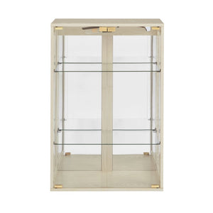English Elm White Glass Display Cabinet with Ambient Lighting Mirrored Back and Adjustable Shelves W2275P577401