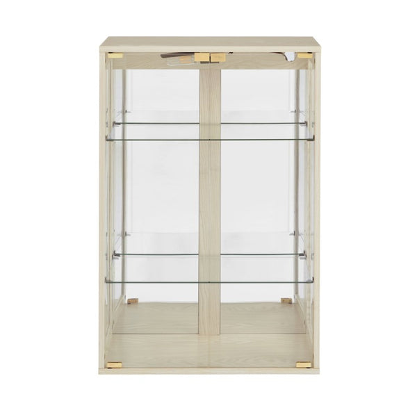 English Elm White Glass Display Cabinet with Ambient Lighting Mirrored Back and Adjustable Shelves W2275P577401