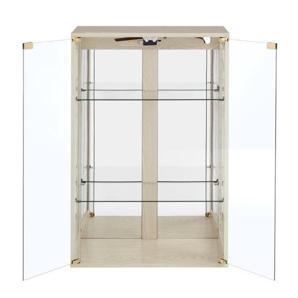 English Elm White Glass Display Cabinet with Ambient Lighting Mirrored Back and Adjustable Shelves W2275P577401