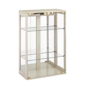 English Elm White Glass Display Cabinet with Ambient Lighting Mirrored Back and Adjustable Shelves W2275P577401
