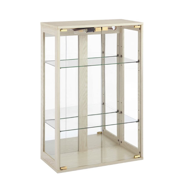 English Elm White Glass Display Cabinet with Ambient Lighting Mirrored Back and Adjustable Shelves W2275P577401