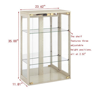 English Elm White Glass Display Cabinet with Ambient Lighting Mirrored Back and Adjustable Shelves W2275P577401