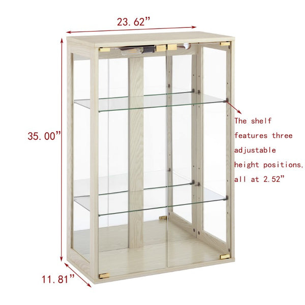English Elm White Glass Display Cabinet with Ambient Lighting Mirrored Back and Adjustable Shelves W2275P577401
