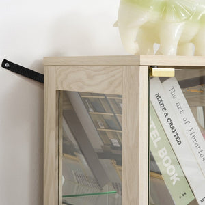 English Elm White Glass Display Cabinet with Ambient Lighting Mirrored Back and Adjustable Shelves W2275P577401