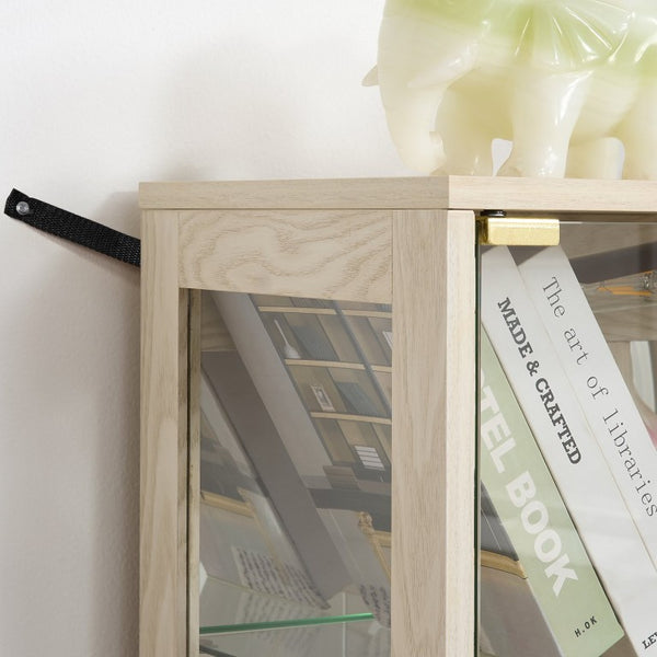 English Elm White Glass Display Cabinet with Ambient Lighting Mirrored Back and Adjustable Shelves W2275P577401