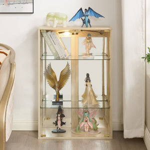 English Elm White Glass Display Cabinet with Ambient Lighting Mirrored Back and Adjustable Shelves W2275P577401