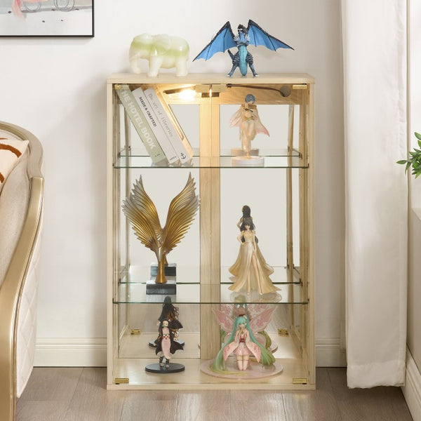 English Elm White Glass Display Cabinet with Ambient Lighting Mirrored Back and Adjustable Shelves W2275P577401