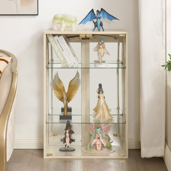 English Elm White Glass Display Cabinet with Ambient Lighting Mirrored Back and Adjustable Shelves W2275P577401