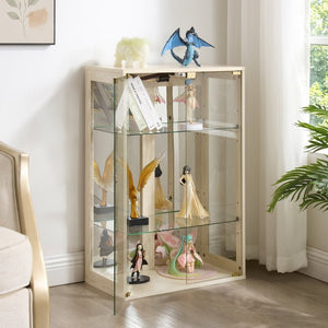 English Elm White Glass Display Cabinet with Ambient Lighting Mirrored Back and Adjustable Shelves W2275P577401