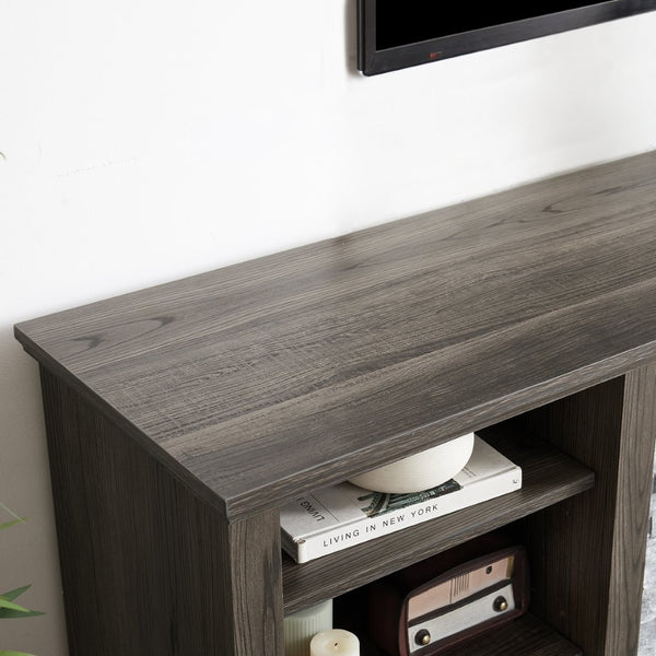 English Elm Large Fireplace TV Stand with Stone Surround Electric Insert and Open Media Storage W2275S00033