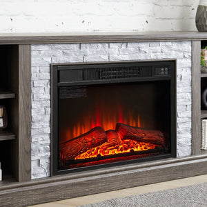 English Elm Large Fireplace TV Stand with Stone Surround Electric Insert and Open Media Storage W2275S00033