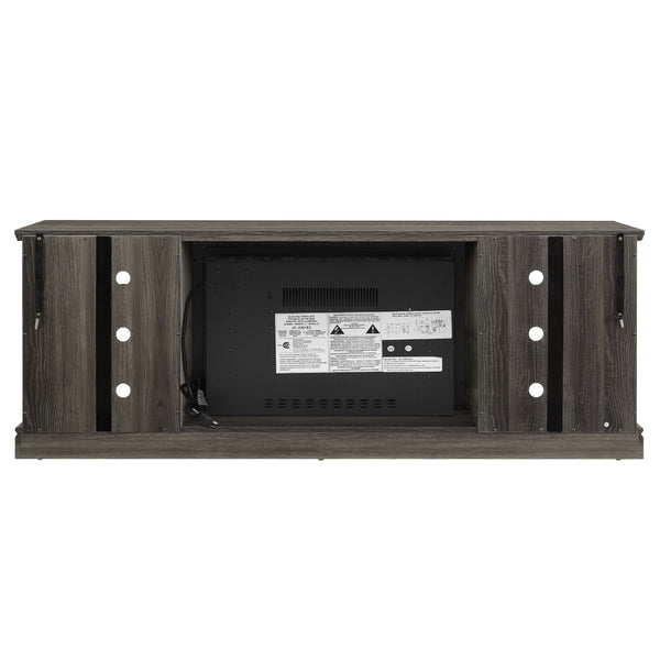 English Elm Large Fireplace TV Stand with Stone Surround Electric Insert and Open Media Storage W2275S00033