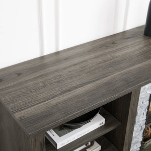English Elm Large Fireplace TV Stand with Stone Surround Electric Insert and Open Media Storage W2275S00033