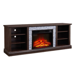 English Elm Large Electric Fireplace TV Stand with Faux Stone Surround Cherry Finish 70 Inch W2275S00034