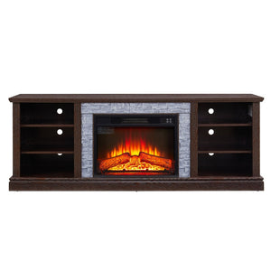 English Elm Large Electric Fireplace TV Stand with Faux Stone Surround Cherry Finish 70 Inch W2275S00034