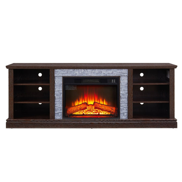 English Elm Large Electric Fireplace TV Stand with Faux Stone Surround Cherry Finish 70 Inch W2275S00034