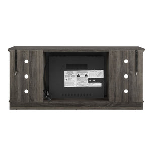 English Elm Mantel Electric Fireplace TV Console with Stone Surround and Open Shelving for Living Rooms W2275S00036