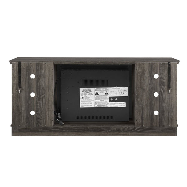 English Elm Mantel Electric Fireplace TV Console with Stone Surround and Open Shelving for Living Rooms W2275S00036