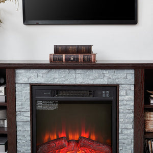 English Elm Mantel Electric Fireplace TV Console with Stacked Stone Surround and Open Shelving Cherry W2275S00037